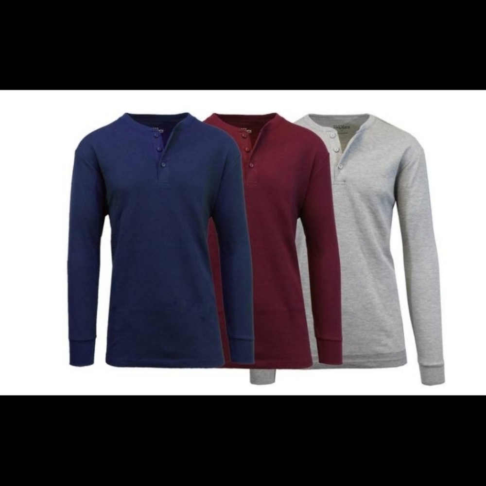3pk Galaxy Waffle-Knit Thermal Henley Tee's Size S
